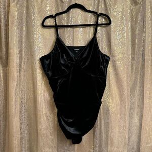 Express Black Velvet Goth Witchy Bodycon Spaghetti Strap Bodysuit XL NWT